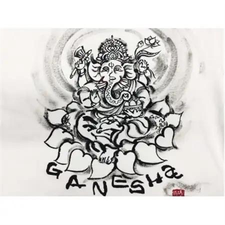 手描きTシャツ 仏画 ガネーシャ 白 (半袖 XLサイズ)【1615512】