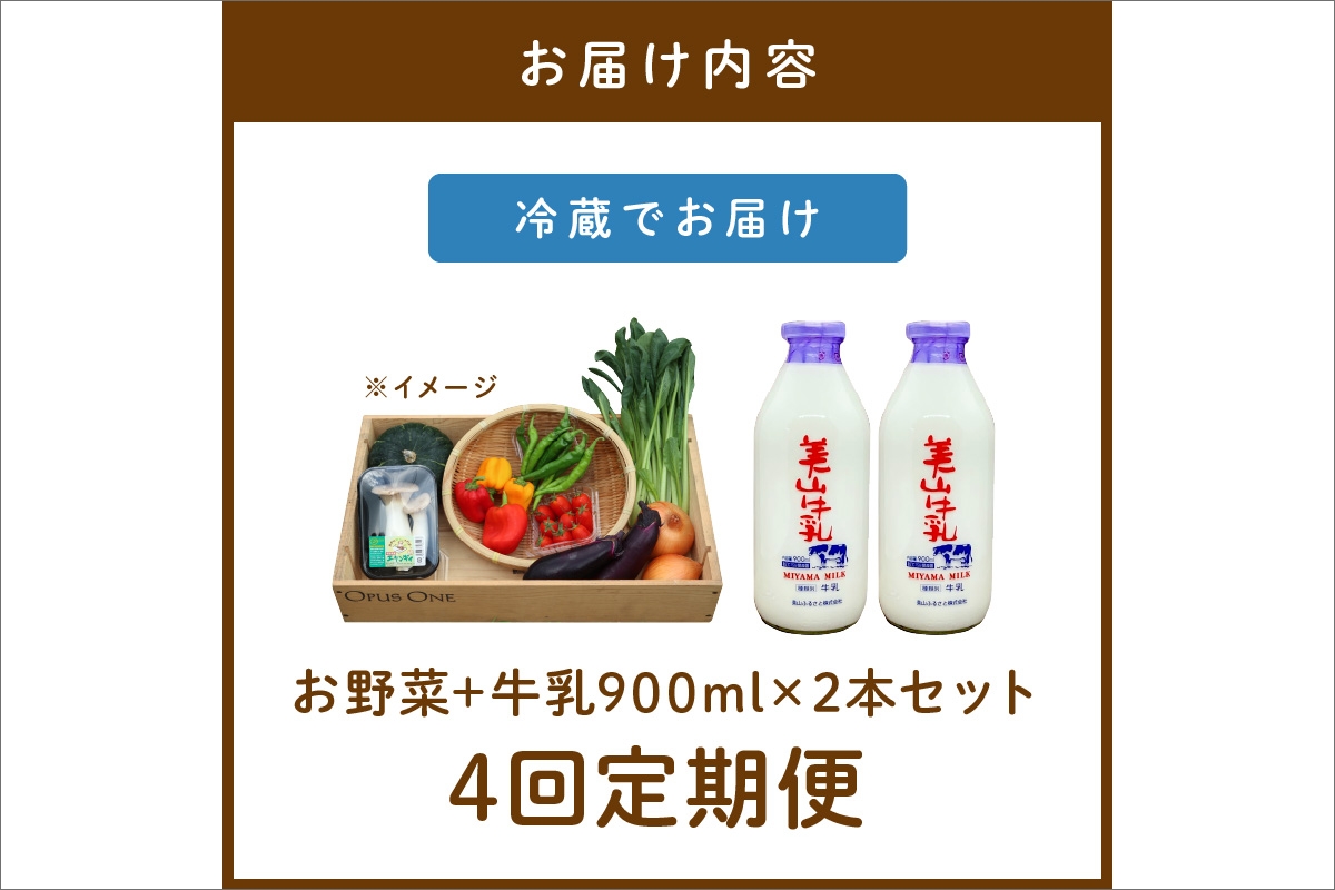 【定期便】合計4回お届け　有機野菜・京野菜の『京都やおよし』のお野菜＆牛乳900ml×2本の詰め合わせ　AA00030