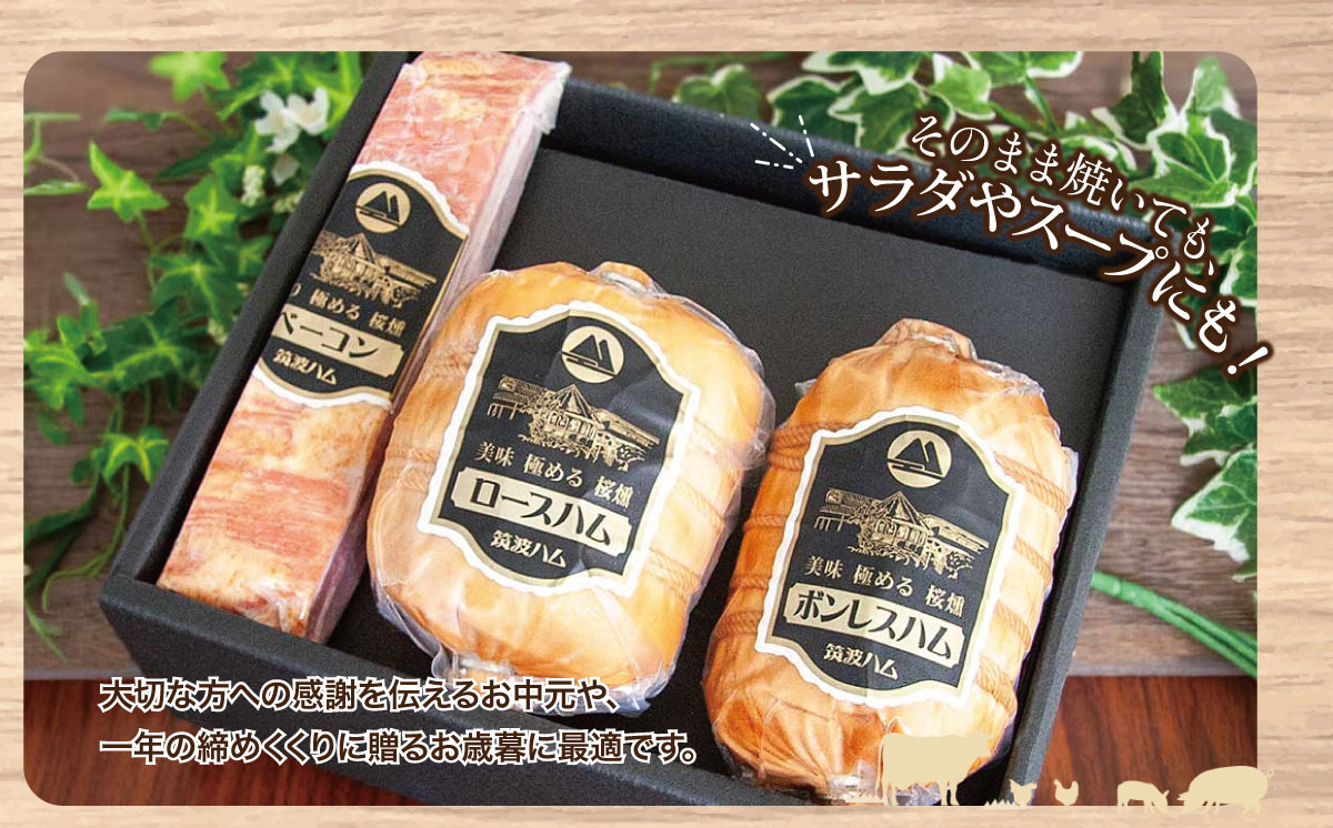 ロースハム500g ボンレスハム400g ベーコン230g つくばコレクション けやきセット 筑波ハム【 豚肉 豚 ぶた肉 ポーク ハム はむ ロースハム ベーコン ボンレスハム 茨城県産 国産 つく