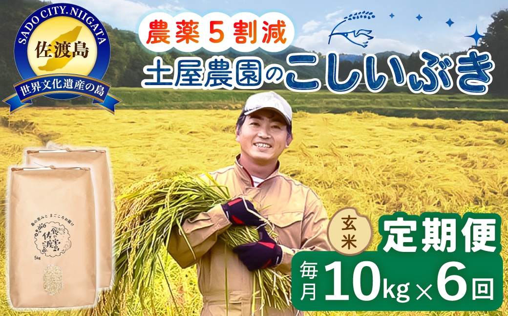 
                  【定期便 令和8年産新米 6か月】 佐渡島産こしいぶき 玄米 10kg 令和8年産新米 栽培期間中農薬5割減/農薬5割減 土屋農園 | 新潟県産こしいぶき 新潟産こしいぶき 佐渡産こしいぶき こしいぶき お米 米 玄米 げんまい おこめ コメ 10キロ にいがた さど 新潟県 佐渡市
                