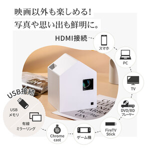 ホーム プロジェクター PicoCube Home fgp02wh [ ピコキューブ リモコン収納可 HDMI接続 ゲーム機 Switch Fire Stick DVDプレイヤー 連携 ミラーリング機