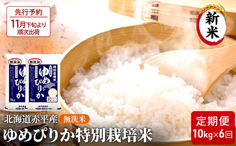 【先行予約2025年産米・11月下旬より順次出荷】無洗米 北海道赤平産 ゆめぴりか 10kg (5kg×2袋) 特別栽培米 【6回お届け】 米 北海道 定期便 