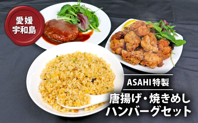 
冷凍食品 セット 唐揚げ 焼きめし ハンバーグ ASAHI特製 株式会社きむら 人気 鶏肉 鶏もも とりもも 鶏の唐揚げ 鶏 冷凍 から揚げ からあげ 冷凍ハンバーグ 肉 お肉 にく チャーハン 炒飯 焼き飯 手作り 惣菜 温めるだけ 中華 簡単 愛媛 宇和島 J010-126004
