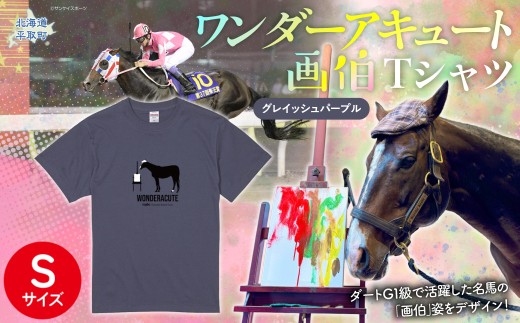 【ワンダーアキュート画伯】(グレイッシュパープル)Ｔシャツ 選べる４サイズ【Ｓ】【ふるさと納税 人気 おすすめ ランキング 馬 競馬 競走馬 引退馬 ワンダーアキュート Tシャツ シャツ 服 生活 日高 北海道 平取町 びらとり 送料無料】 BRTV200-1