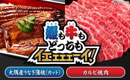 2473 【鰻も牛もどっちもイエェェェーイ！6】鹿児島県大隅産「カット」うなぎ蒲焼80g×2枚 鹿児島和牛・A5カルビ焼肉200g　KN050-027