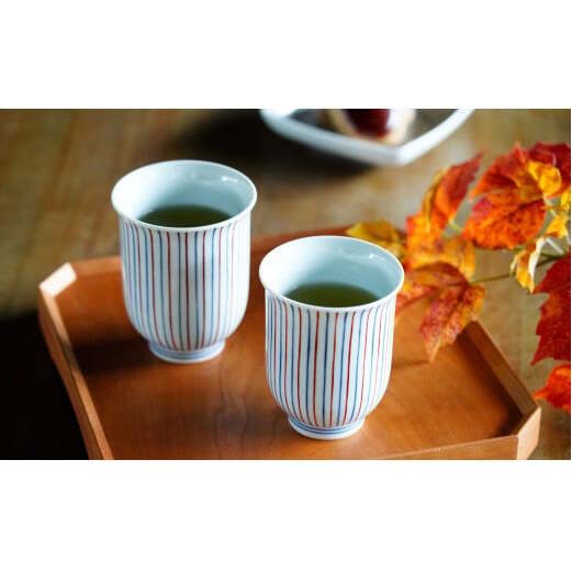 しん窯 青花 染錦十草反り組湯呑　有田焼 A30-230