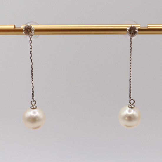 【ふるさと納税】2055 Pt　あこや本真珠6.5～7.0mm　ダイヤモンド0.20ct　ピアス 2way 取外し可能