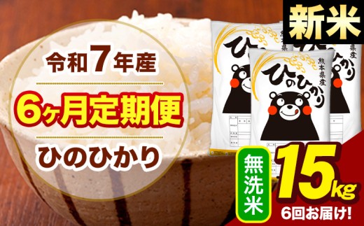 新米 令和7年産 【6ヶ月定期便】  無洗米 米 ひのひかり 15kg《お申込月の翌月から出荷開始》熊本県 大津町 国産 熊本県産 無洗米 送料無料 ヒノヒカリ こめ お米