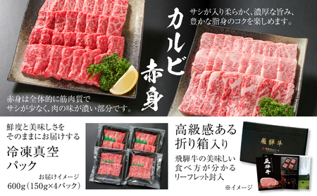 飛騨牛 焼肉 厳選2種盛（赤身・カルビ） 600g（150g×各2パック） 冷凍真空パック | 肉 お肉 焼肉 焼き肉 やきにく 黒毛和牛 和牛 個包装 小分け 人気 おすすめ 牛肉 ギフト お取り寄