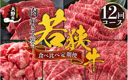 
【肉の定期便×12回 コース】肉好き大集合！若狭牛 食べ比べ 定期便 ！【福井のブランド 牛肉】【4等級 以上】
