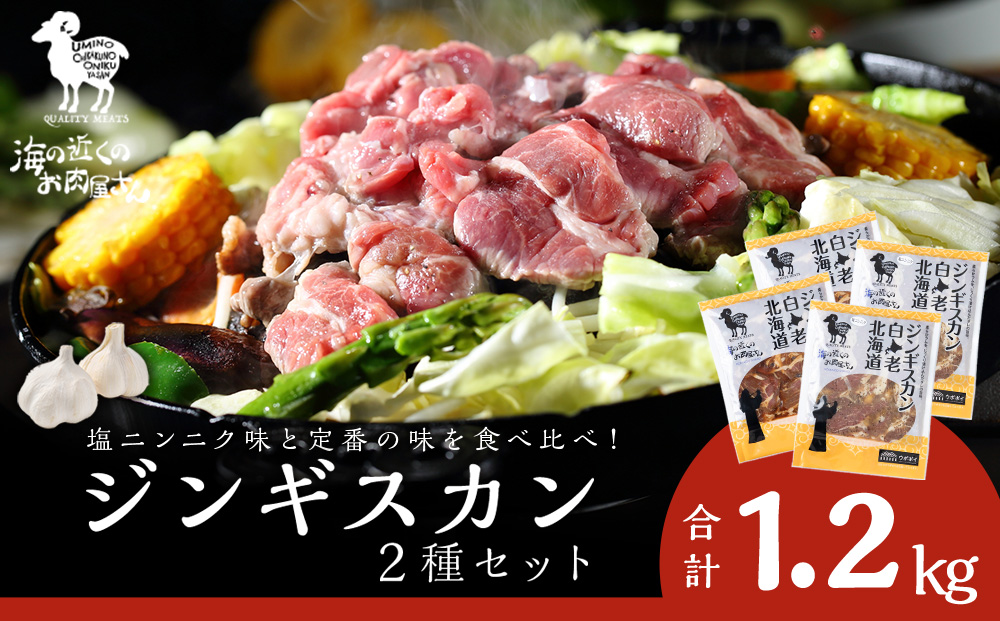 ジンギスカン2種セット 1.2kg (塩ニンニクジンギスカン 300g×2、味付けラムジンギスカン300g×2) MC014