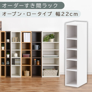 【国産家具】オーダーすき間ラック〔幅22cm・オープン・ロータイプ〕（ホワイト）すき間ラック 日本製 国産 隙間収納 ラック 本棚 スリム 薄型 縦長 オーダー 棚 隙間収納棚 ラック 隙間 木製 ABEE02020-22-WH