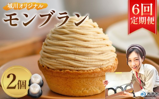 ＜城川オリジナルモンブラン 2個入り【6回定期便】＞ 栗 スイーツ  マロン 洋菓子 おかし ケーキ くり お試し 和栗ペースト クリーム 渋皮煮 スポンジ チーズアパレイユ タルト メニークエスト 愛媛県 西予市【冷凍】『3か月以内に順次出荷予定』ふるさと納税モンブラン