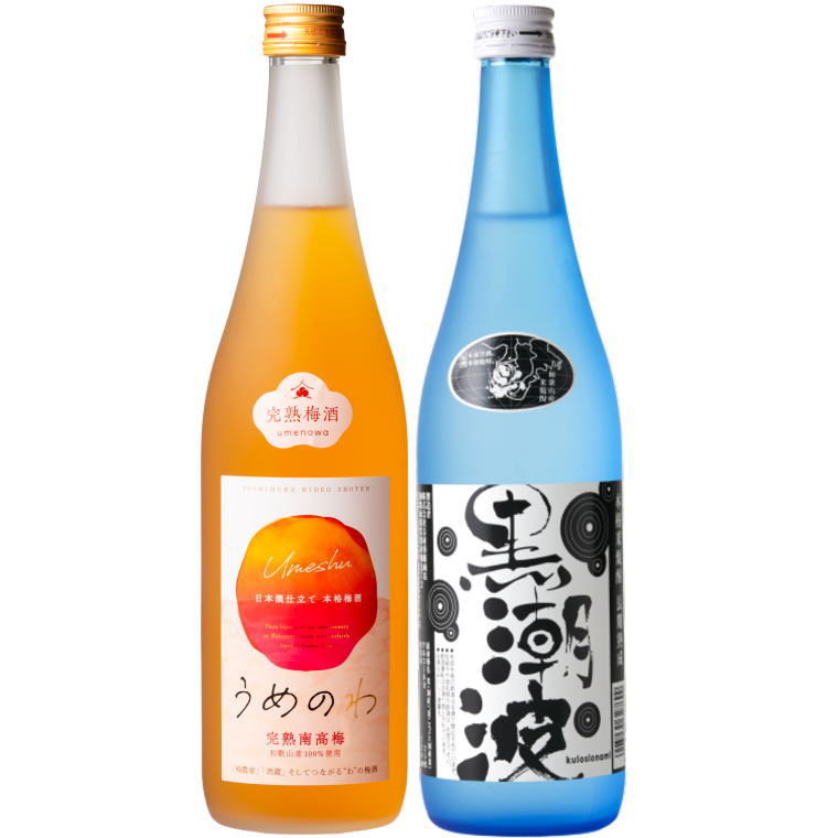 米焼酎 「黒潮波」 720mlと 完熟 梅酒 「うめのわ」 720mlの 2本セット ｜ 紀州南高梅 南高梅 梅酒 リキュール 梅 ロック 水割り ソーダ 焼酎 米焼酎 お湯割り 家飲み 和歌山