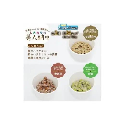 定期便 2か月間 4回お届け 計24パック しあわせの美人納豆　【 赤大豆 / もち麦入り / 枝豆 】 3種6パックを隔週でお届け 自分へのご褒美 キレイをサポート 美容意識 健康食品 納豆 大豆