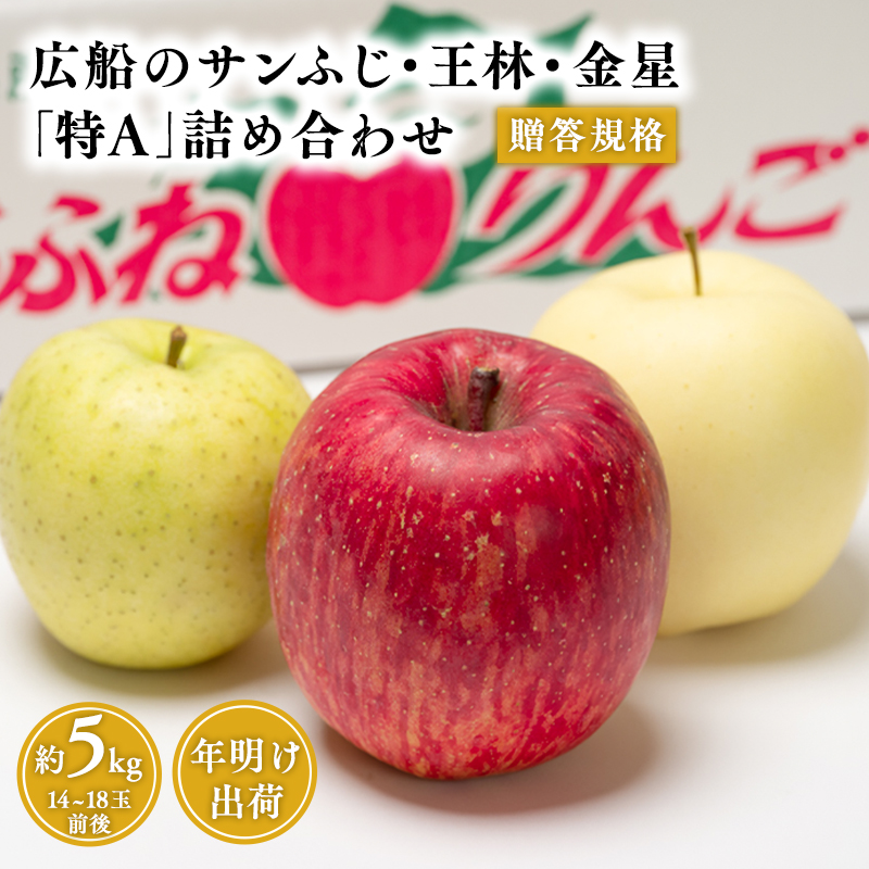 年明け 贈答規格 広船のサンふじ　王林　金星約5kg詰合せ「特A」【広船アップルクラブ　平川市広船産　青森りんご　1月　2月】