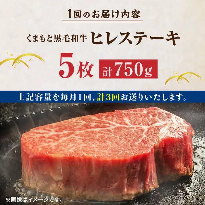 【3回定期便】くまもと黒毛和牛 ヒレステーキ 計750g（5枚）【馬刺しの郷 民守】熊本県産 九州産 和牛ヒレステーキ  [ZBL055]