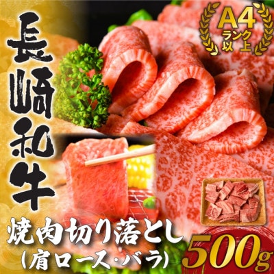 【毎月定期便】訳あり【A4～A5】長崎和牛焼肉切り落とし(肩ロース・バラ)500g(松浦市)全3回【配送不可地域：離島】【4052537】