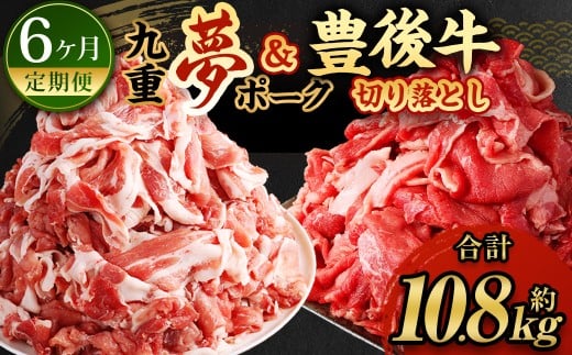 【6ヶ月定期便】交互に届く 九重 夢ポーク ・ 豊後牛 切り落とし 6回 合計約10.8kg 定期便 豚肉 牛肉 大分県産 国産【2025年2月発送開始】