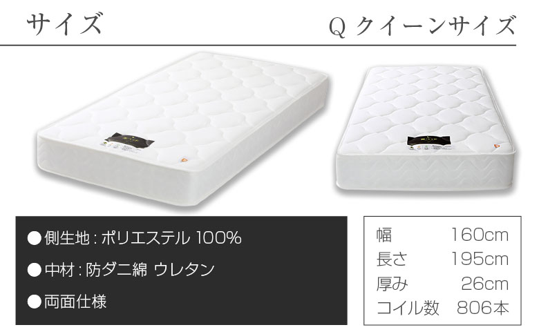 マットレス （クイーン） ポケットコイル 抗ウイルス加工 衛生タイプ ベッド 寝具 インテリア 家具  国産 夜香 ハイグレード2 ポケットコイルマットレス デオファクター deofactor 圧縮梱