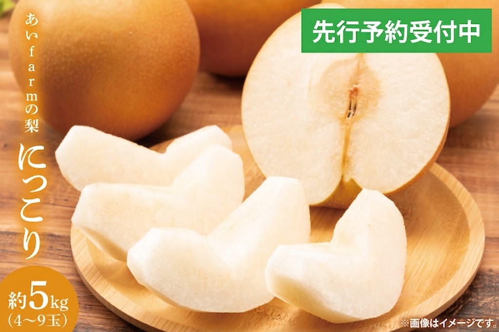 
                  【先行予約】【数量限定】あい farm の梨 にっこり 5kg (4～9玉) | 10月中旬より順次発送 梨 なし フルーツ 果物 新鮮 旬 梨園 益子町産 (DQ004)
                
