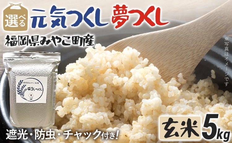 
            米 令和７年産 選べる 元気つくし 夢つくし（玄米） 5kg チャック付き チャック 防虫 ごはん おにぎり おやつ 福岡県 みやこ町産 福岡 九州 グルメ お取り寄せ
          