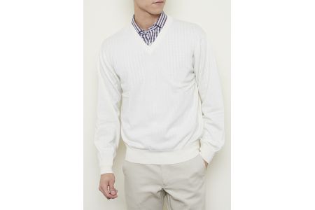 日本製 カシミヤ100% Vセーター 白 Sサイズ [2512]