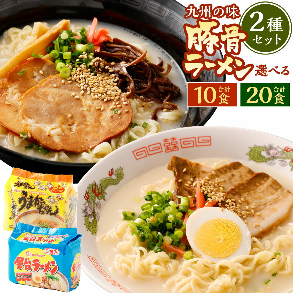 【ふるさと納税】＜選べる内容量＞ 九州の味 豚骨ラーメン 2種 セット（うまかっちゃん・屋台ラーメン） 計10食（各5食）・計20食（各10食） とんこつ 豚骨スープ らーめん 拉麵 麺類 インスタント麺 国産 九州 博多 福岡県 岡垣町 送料無料