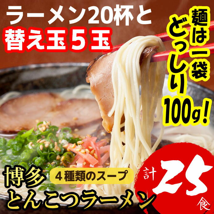 【ふるさと納税】博多とんこつラーメン20杯分と替え玉5玉の計25食分 4種類のスープ(麺は1袋100G)[a0795][炭焼豚丼と塩ホルモンの店 西北の杜]【返礼品】添田町 ふるさと納税