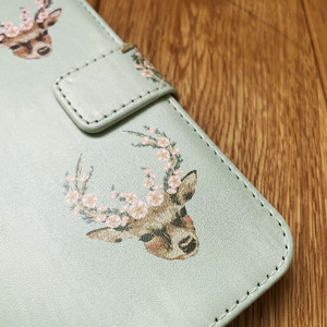 スマホ手帳型ケース 鹿柄オリジナル 「神鹿 shinroku」 foo stitch  15-067
