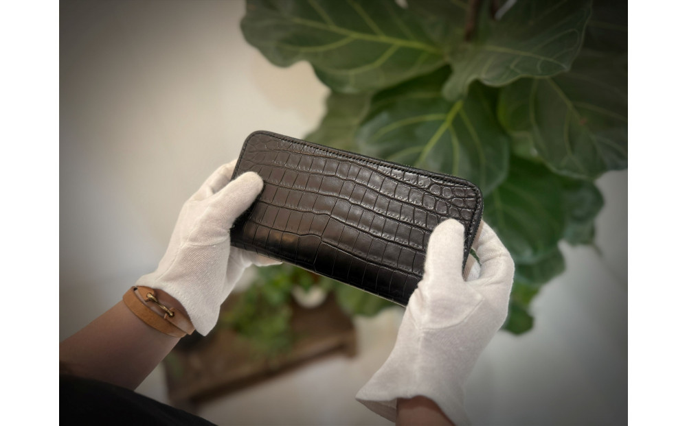 【極上】クロコダイルラウンドファスナー長財布 マットBLK