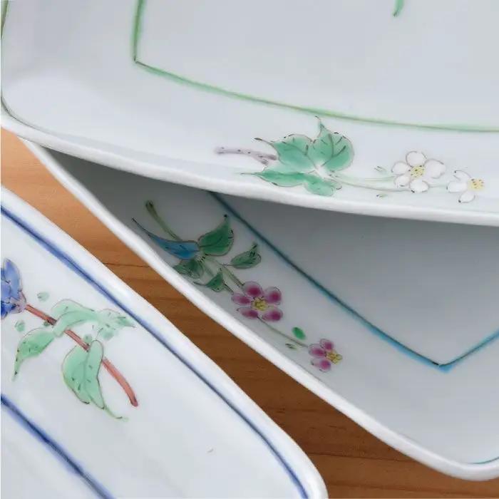【波佐見焼】小花紋 角皿 3枚組 食器 皿 【藍水】 [GB24]  波佐見焼