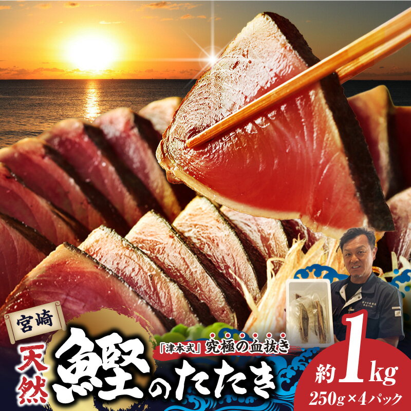 【ふるさと納税】宮崎市獲れ！天然カツオのたたき 1kg 250g 4パック カツオ たたき かつおのたたき 天然カツオ 天然 刺身 津本式 新鮮 鮮度 厳選 パック 小分け 冷凍 魚 魚介 魚介類 水産品 水産加工品 グルメ お取り寄せ お取り寄せグルメ ふるさと 宮崎 宮崎県 宮崎市