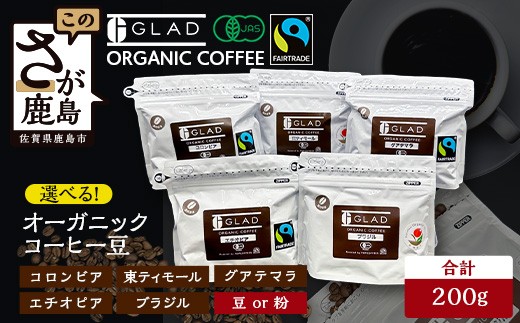 コーヒー豆 珈琲豆 オーガニックコーヒー豆 1袋 (200g) 全5種 《 選べる豆 or 粉 》有機JAS フェアトレード コーヒー 佐賀県 鹿島市 A-254