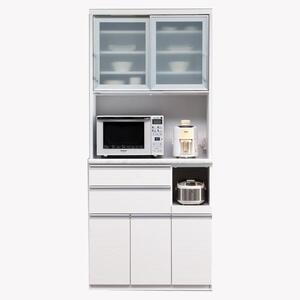 （ホワイト柾目）【開梱設置】 ルシエル レンジボード 幅90cm 大理石調 食器棚 キッチンボード レンジ台 完成品 スリム ダイニングボード 大川家具 日本製