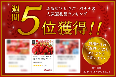a10-421　いちご 静岡 限定 「 きらぴ香 」約1.1Kg 計4パック