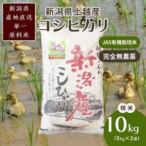 米 令和6年・新潟県産｜JAS有機栽培アイガモ農法コシヒカリ100% 精米10kg｜5kg×2袋 お米 こしひかり 新潟