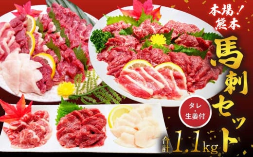 馬刺し 霜降り 赤身 1.1kg 熊本 国産 熊本 大トロ 中トロ 赤身 フタエゴ コウネ タレ1本付き 馬刺しセット 1.1kg 馬刺し 盛合わせ（大トロ、中トロ、など）