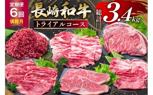 牛肉 長崎和牛 6回定期便 トライアルコース [水田精肉店 長崎県 雲仙市 item2299] 肉 和牛 お肉 牛 国産 ステーキ 焼肉 すき焼き しゃぶしゃぶ サーロイン カルビ ミンチ ひき肉