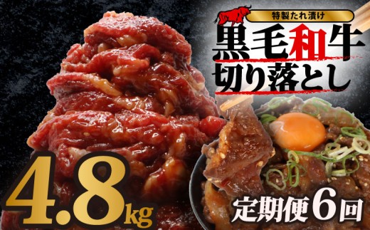 【定期便6ヶ月】黒毛和牛 切り落とし  和牛切り落とし味付肉 4袋（1袋あたり200g）×6ヶ月 計4.8kg 小分け 牛肉 牛 肉 和牛 切落し きりおとし 切り落とし肉 味付け肉 定期便 選べる容量 国産 大和牛 ブランド牛 冷凍 スライス タレ 特製タレ 漬け 秘伝 たれ 焼き肉 焼肉 牛丼 丼 大容量 BBQ バーベキュー 味付き おすすめ 人気 贈答 ギフト 奈良県 奈良市 近藤精肉店