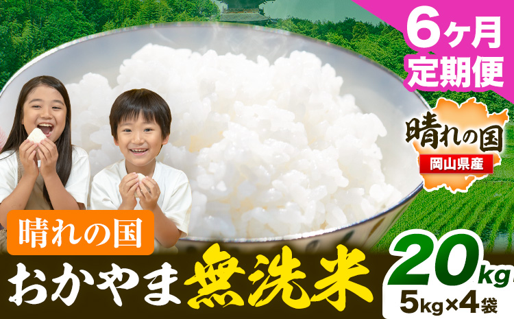 【6ヶ月定期便】晴れの国おかやま無洗米 20kg (5kg×4袋) 計6回お届け《お申込月の翌月より発送》 米 ---kasaoka_zsytei_262_20---
