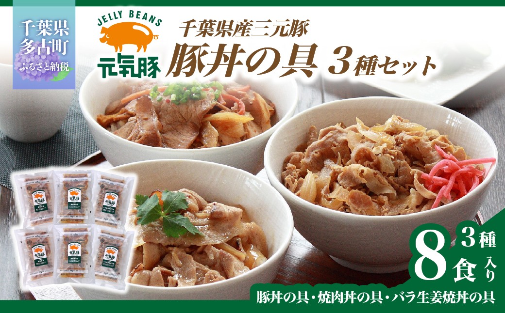 
                  元気豚　豚丼の具セット(3種8食入) 【ふるさと納税 豚丼  焼肉丼 バラ生姜焼丼 3種セット 8食入 元気豚 千葉県 多古町 送料無料】TAKB052
                