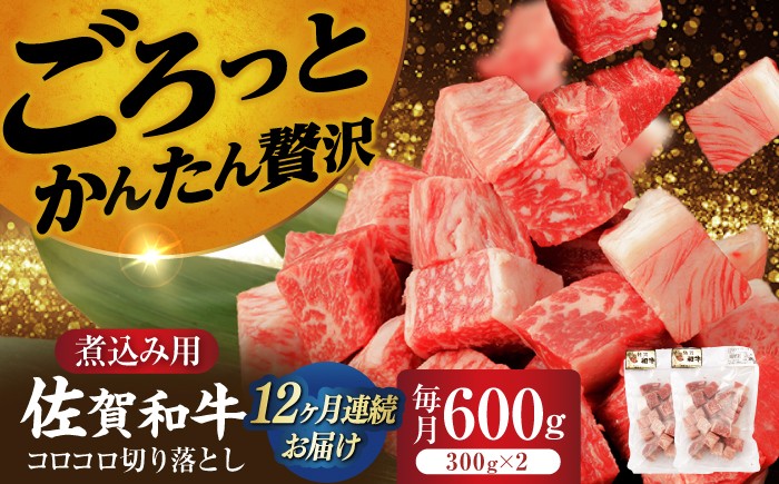 
            【12回定期便】 佐賀和牛 コロコロ 切落し 600g (300g×2P) 【一ノ瀬畜産】 [NAC109] 佐賀和牛 牛肉 佐賀県産 黒毛和牛 牛肉 切り落とし きりおとし 
          