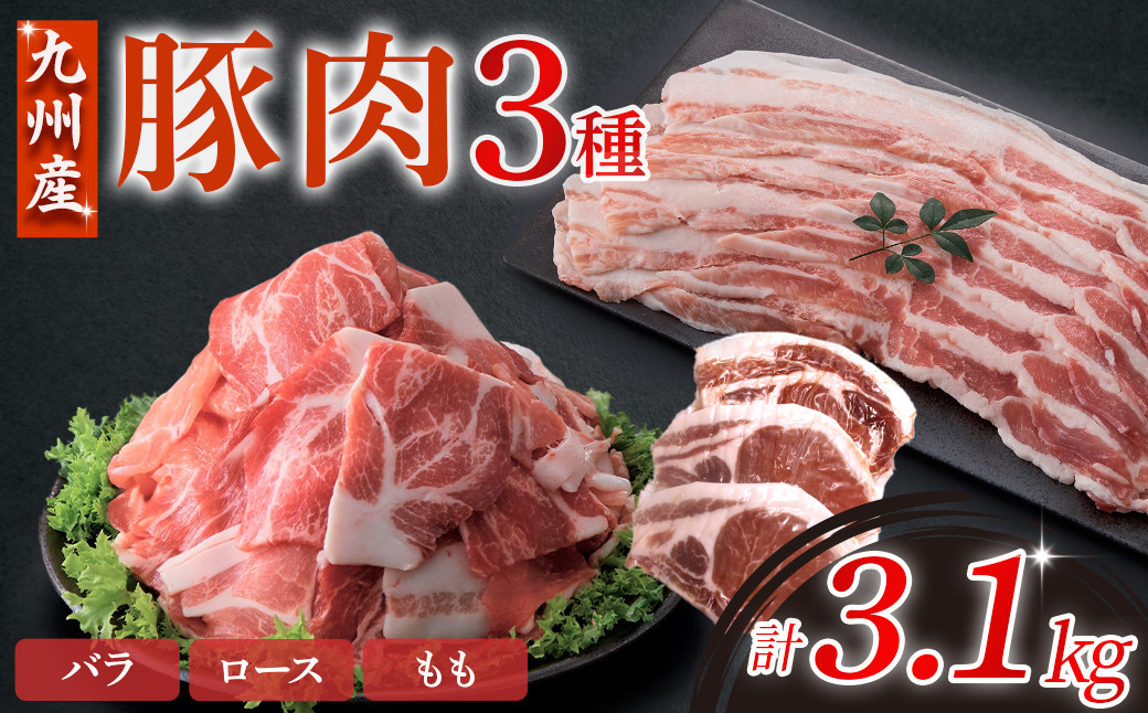 
                  【部位3種食べ比べ!】【数量限定】九州産豚肉 3種セット 計3.1kg（ 国産 豚 豚肉 豚肉セット 豚肉小分け とんかつ 豚バラ 豚スライス 豚ロース 豚切り落とししゃぶしゃぶ 大容量 冷凍 ）
                