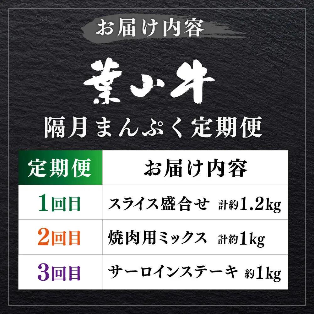 【隔月定期便全3回】葉山牛 まんぷく定期便 牛肉(スライス盛合せ・焼肉用ミックス・サーロインステーキ) 食べ比べ[ASBD060]