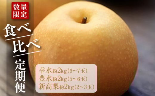 【ふるさと納税】【配送不可地域：北海道・沖縄県・離島】数量限定！平和農園の幸水約2kg・豊水約2kg・新高梨約2kg食べ比べ定期便（お手頃便）