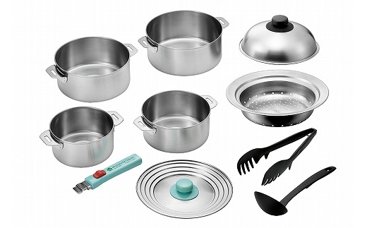 
            EJQ-2000 燕熟の技 ステンレス鍋14cm & 16cm & 18cm & 20cm・着脱ハンドル・スチームプレート付き FC030212
          