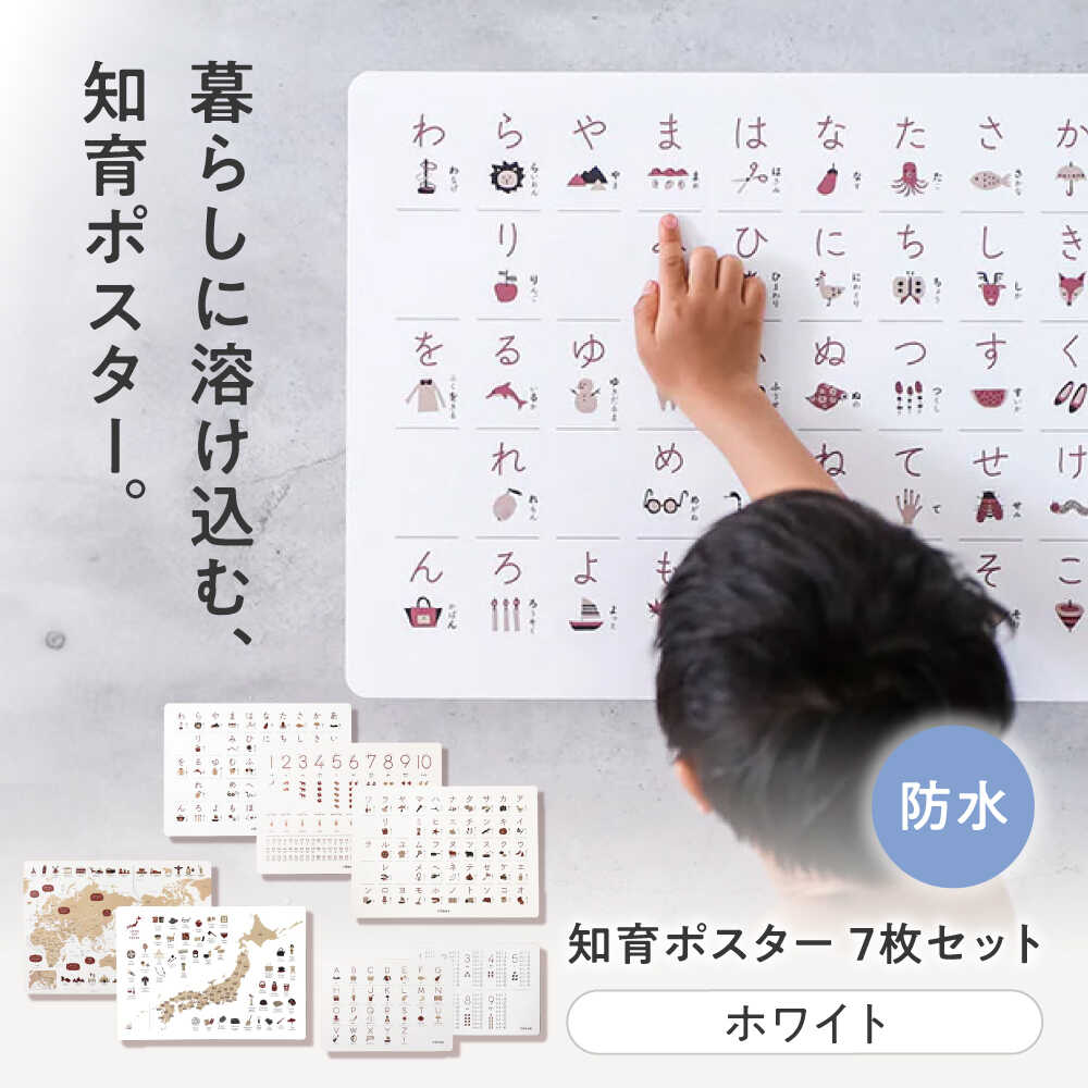 【ふるさと納税】知育 知育ポスターホワイト 7枚セット / 数字 あいうえお ひらがな表 カタカナ 日本地図 世界地図 ABC アルファベット表 掛け算 幼稚園 小学生 オシャレ 学習用 防水加工 知育 おしゃれ 子供 シンプル 入園 入学 / 愛媛県砥部町/株式会社明朗社[BJBA003]