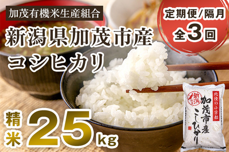 【令和7年産新米先行予約】【定期便3回隔月お届け】新潟県加茂市産コシヒカリ 精米25kg（5kg×5）《10月中旬から順次出荷》白米 加茂有機米生産組合 定期便 定期購入 定期 新潟県産コシヒカリ 米 お米