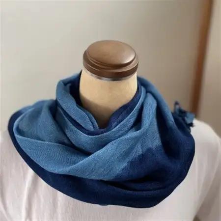 藍染めストール　yamanobe(2)　約36cm×155cm フリンジあり_装飾品・工芸品 ショール・ストール 服飾小物 _【1528680】